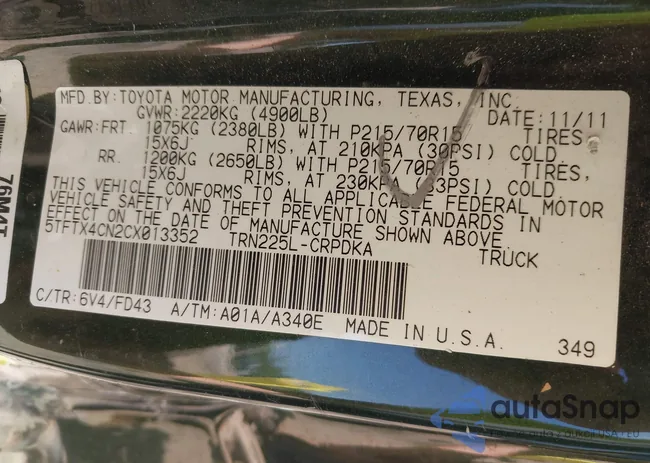 5TFTX4CN2CX013352: 43052705