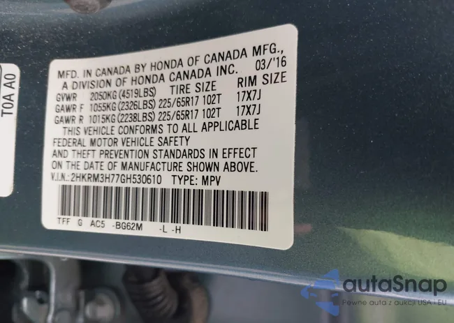 2HKRM3H77GH530610: 43052727