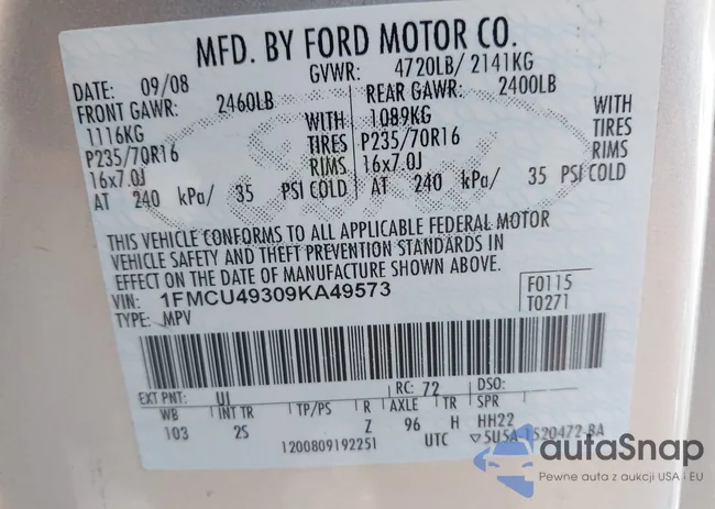 1FMCU49309KA49573: 43052730