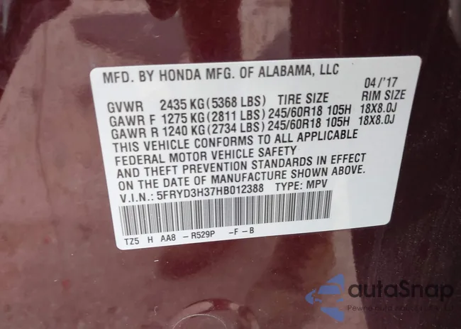 5FRYD3H37HB012388: 43051986