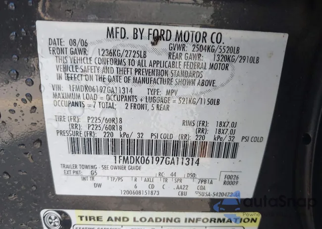 1FMDK06197GA11314: 43052077