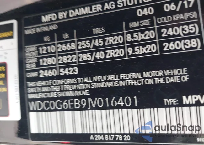 WDC0G6EB9JV016401: 43052127