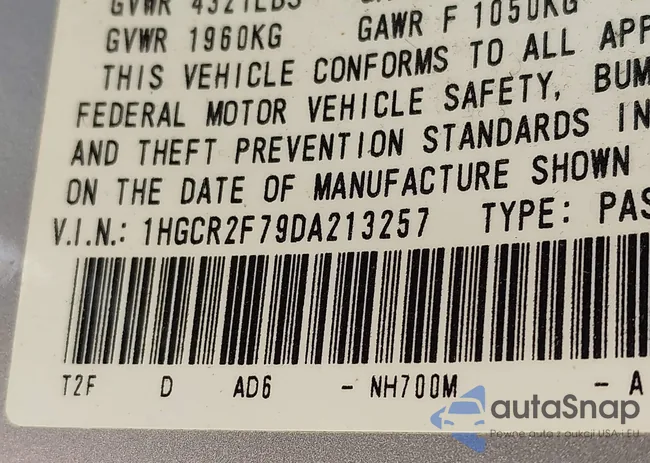 1HGCR2F79DA213257: 43053285