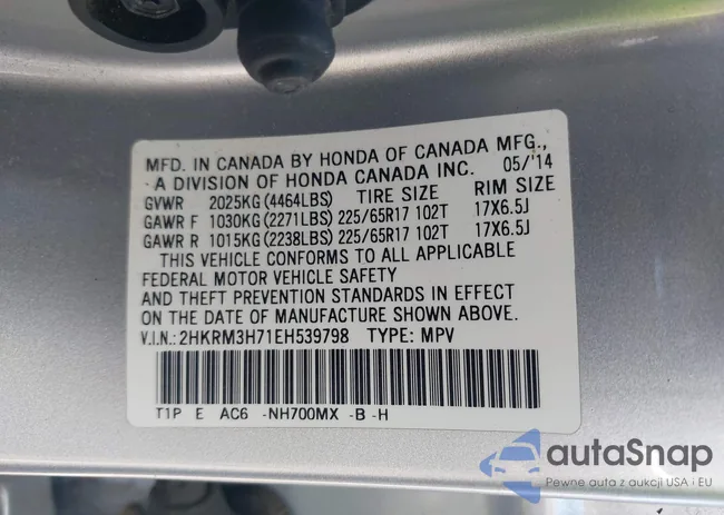 2HKRM3H71EH539798: 43053660