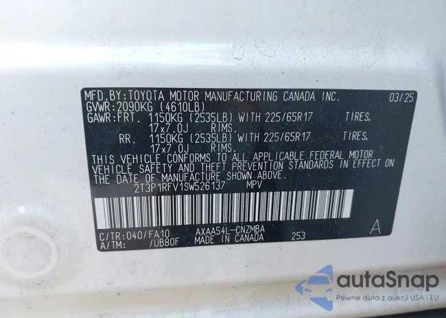 2T3P1RFV1SW526137: 43052961