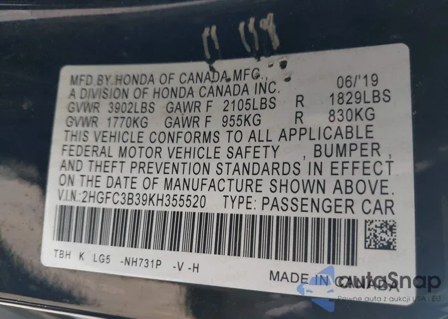 2HGFC3B39KH355520: 43053147