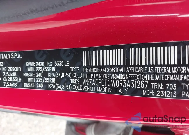 ZACPDFCW0R3A31267: 43054322