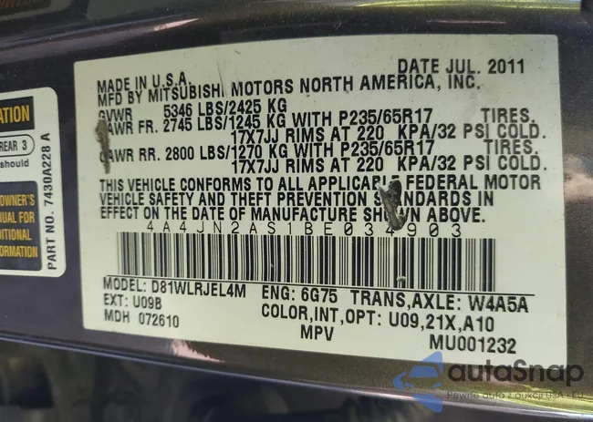 4A4JN2AS1BE034903: 43054567