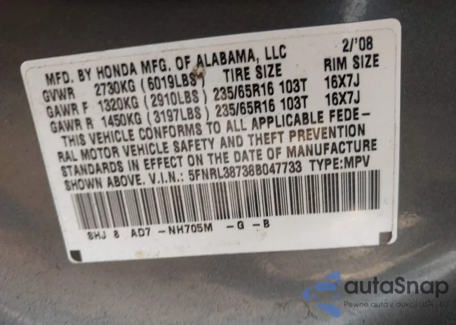 5FNRL38738B047733: 43054591