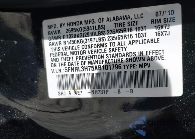 5FNRL3H75AB101796: 43054642