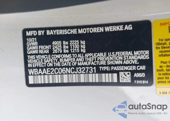 WBAAE2C06NCJ32731: 43054700