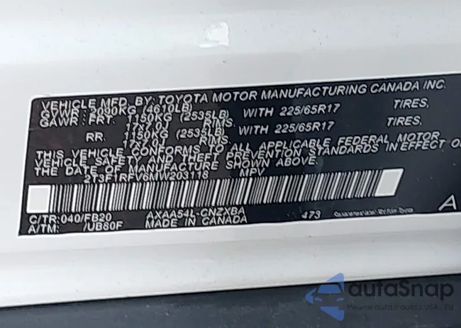 2T3F1RFV6MW203118: 43054773