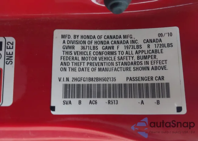 2HGFG1B82BH502135: 43055684