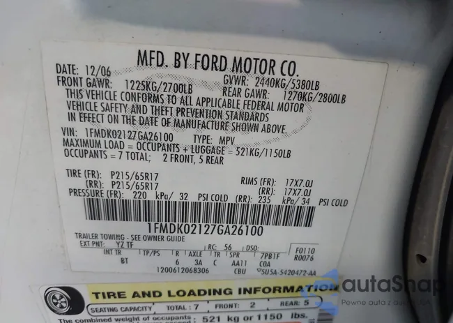 1FMDK02127GA26100: 43055144