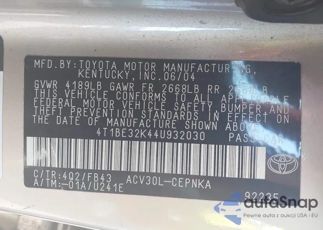 4T1BE32K44U932030: 43055220