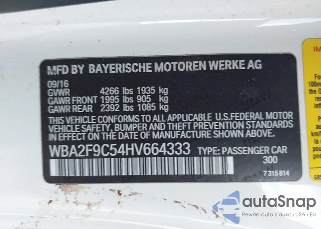 WBA2F9C54HV664333: 43056511