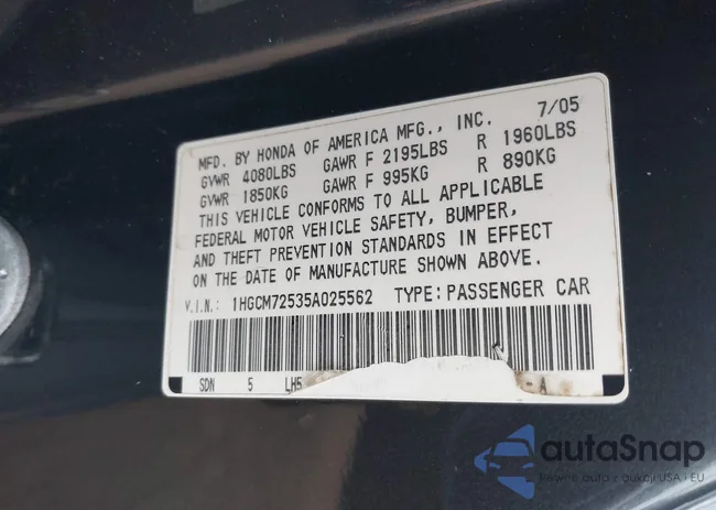 1HGCM72535A025562: 43056670