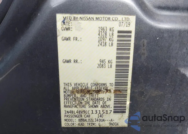 1N4BL4BV9LC131517: 43057259