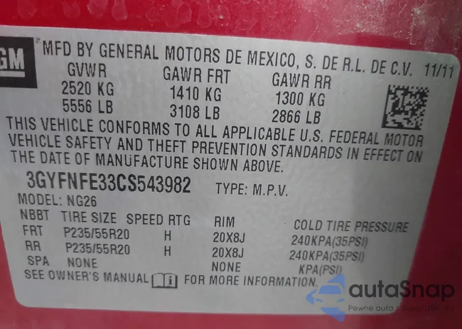 3GYFNFE33CS543982: 43057469