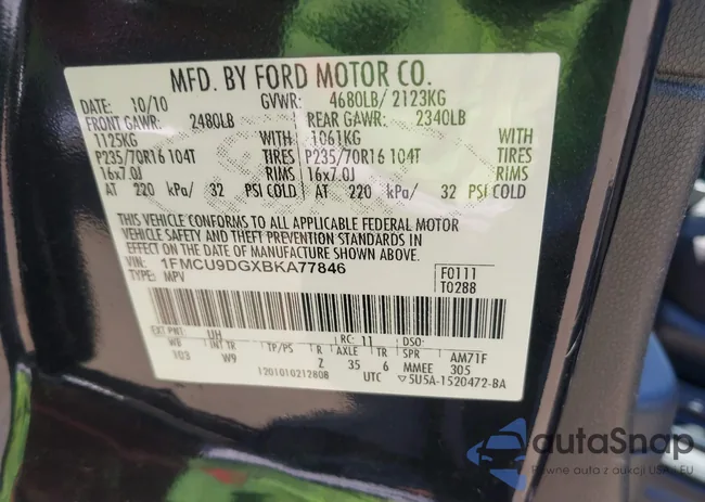 1FMCU9DGXBKA77846: 43057607