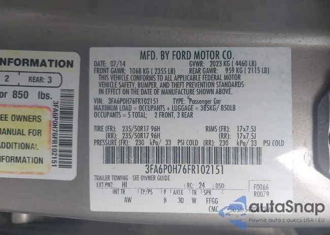 3FA6P0H76FR102151: 43057623