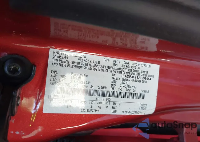 1FADP3F23JL298654: 43057657