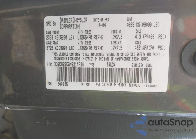 3D3KU28C64G214734: 43057763