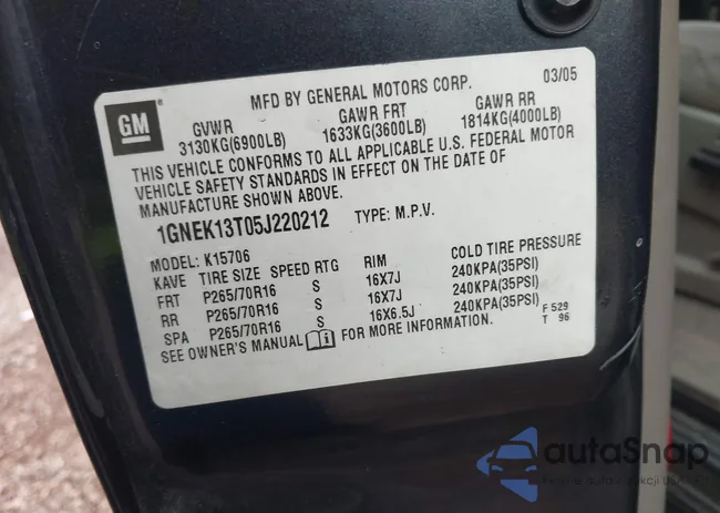 1GNEK13T05J220212: 43056980