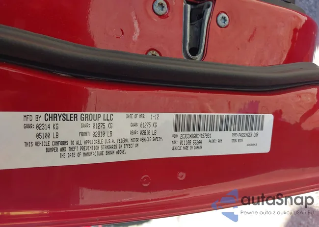 2C3CDXBG8CH197931: 43058339