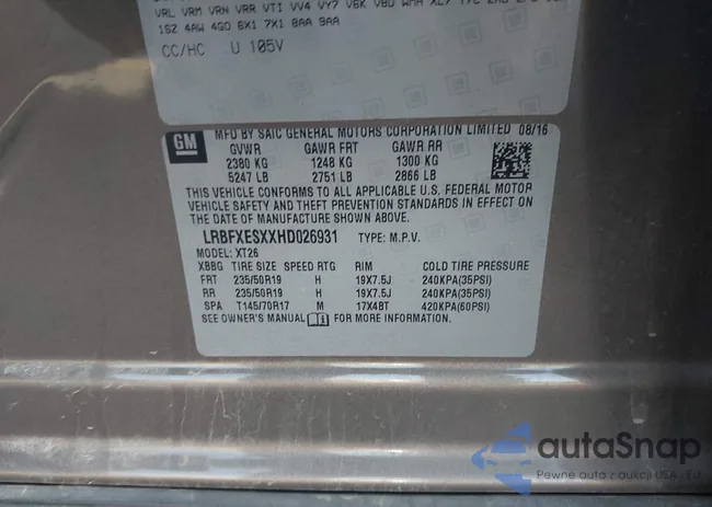 LRBFXESXXHD026931: 43058400