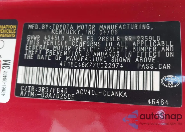 4T1BE46K77U022974: 43058558