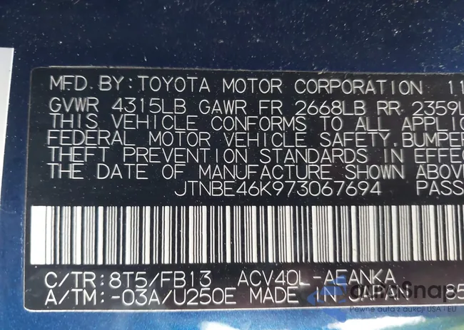 JTNBE46K973067694: 43058678