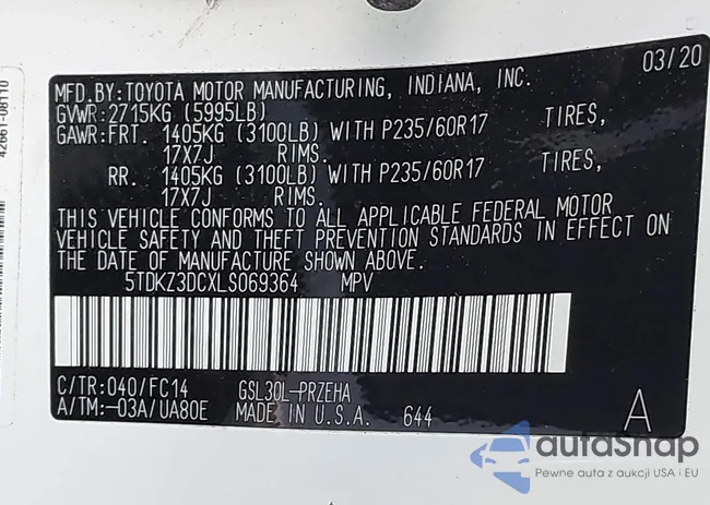 5TDKZ3DCXLS069364: 43058700