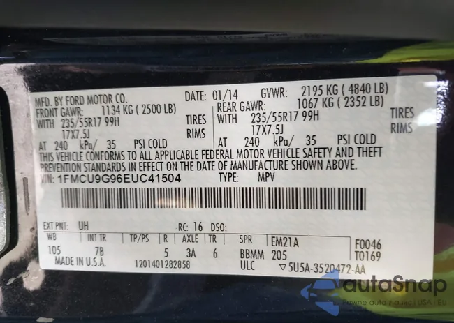 1FMCU9G96EUC41504: 43059451