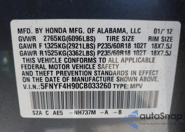 5FNYF4H90CB033260: 43059073