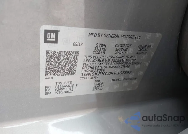 1GNSKBKC0KR167597: 43059132