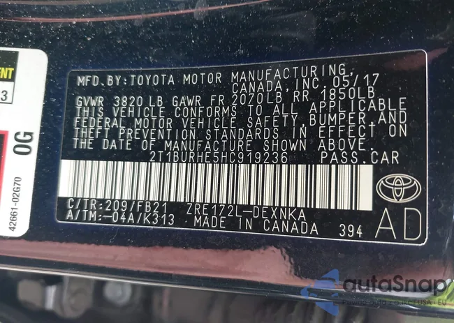 2T1BURHE5HC919236: 43060189