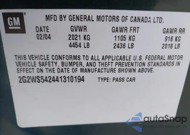 2G2WS542441310194: 43060457