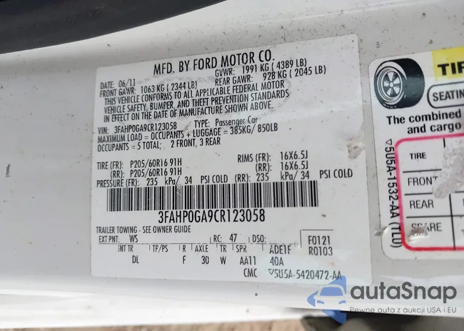 3FAHP0GA9CR123058: 43060680