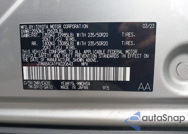 JTMABACA1PA020643: 43059833