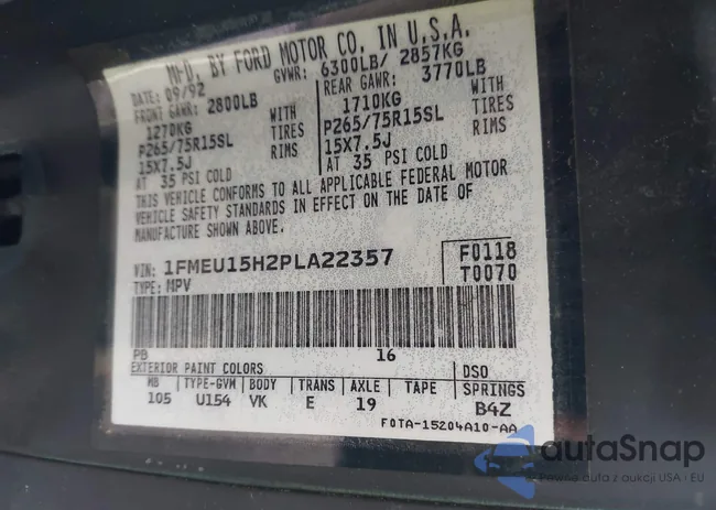 1FMEU15H2PLA22357: 43059867
