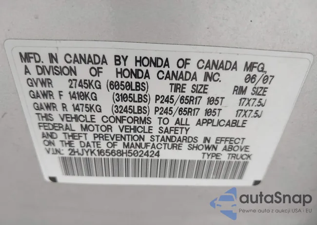 2HJYK16568H502424: 43061260