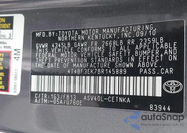 4T4BF3EK7BR145889: 43061290