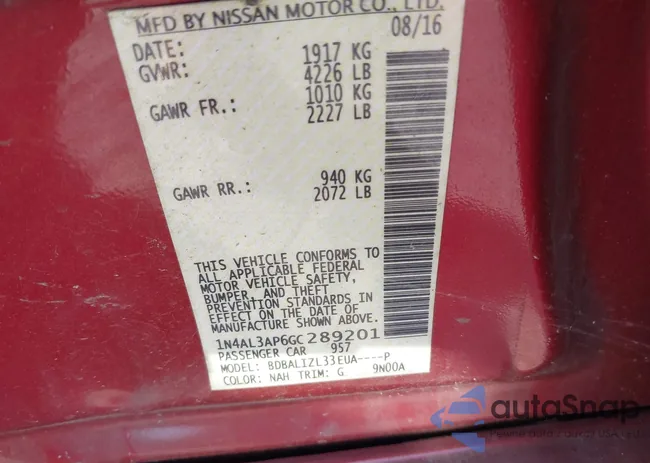 1N4AL3AP6GC289201: 43061412