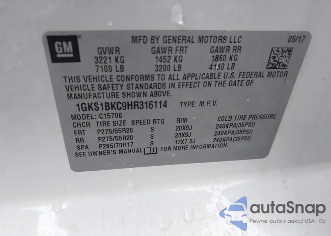 1GKS1BKC9HR316114: 43061553