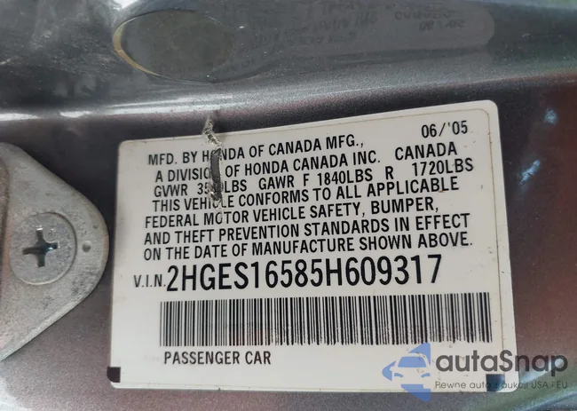 2HGES16585H609317: 43061589