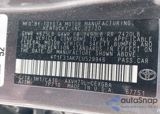 4T1F31AK7LU529946: 43061766