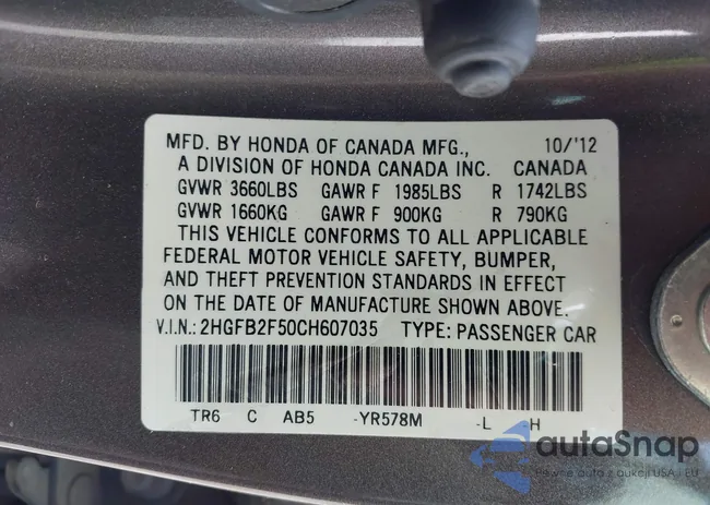 2HGFB2F50CH607035: 43061785