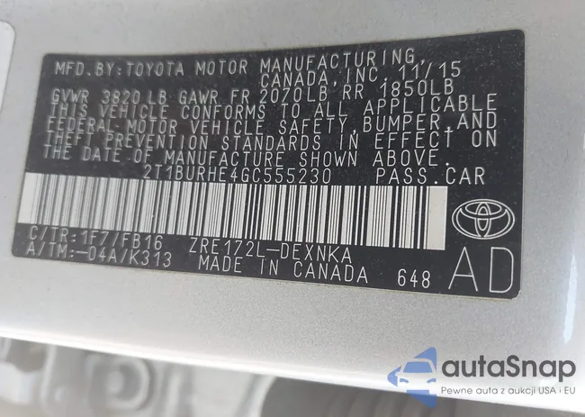 2T1BURHE4GC555230: 43061050