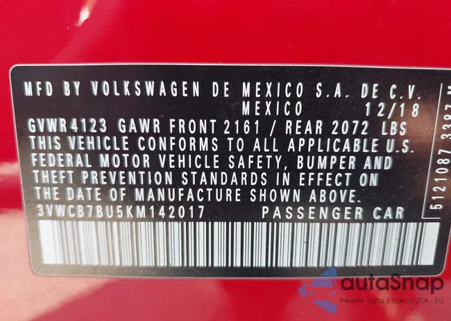 3VWCB7BU5KM142017: 43061091